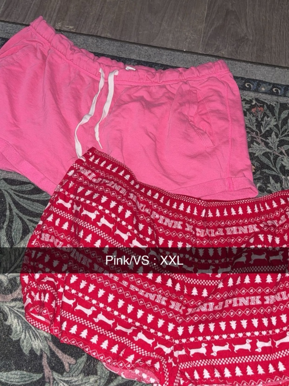 PINK Victoria's Secret Pink and Red Holiday Print Lounge Shorts Set